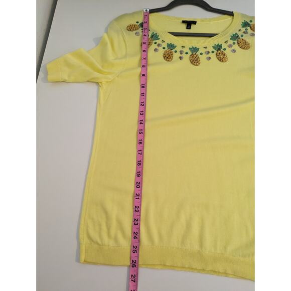 Talbots Sweater Pineapple Beaded Sequins Spring Summer Yellow Novelty Size M - Picture 15 of 15